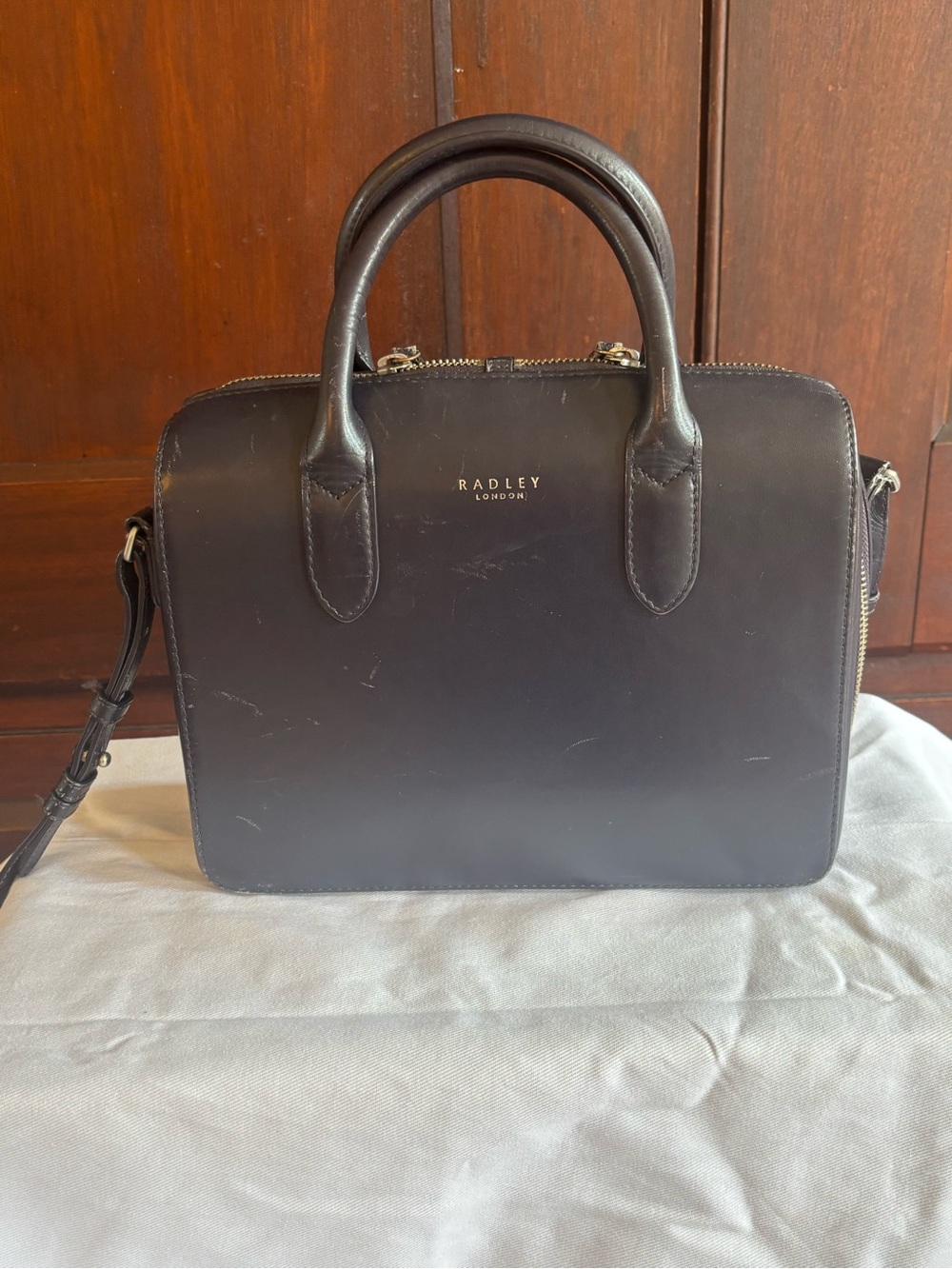 RADLEY LONDON Dark Blue Leather Satchel with Top Handles